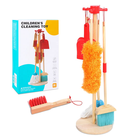 Wooden Kids Cleaning Set, Pretend Play Kit Toddler Role Play Toys Kids Broom and Mop Set for Girls Boys Age 3+, Christmas Birthday Gift for Girls Boys