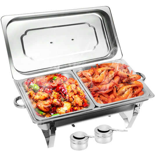 11.6 QT Stainless Steel Rectangular Chafing Dishes 2 Compartment for Buffet, Warmers Sets for Parties, Events, Wedding, Camping, Dinner