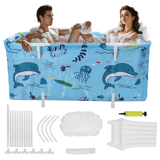 47in Foldable Bathtub Portable Soaking Bath Tub Ice Bathtub Hot Bathtub Bathing Tub for 2 Person With Back Pad for Shower Stall,Thickening with Thermal Foam to Keep