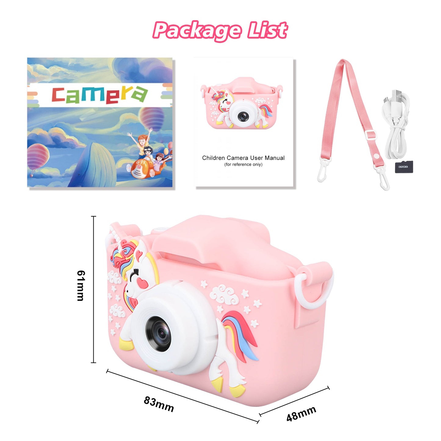 Kids Camera 1080P HD Digital Selfie Video Camera Toy for Toddler 3 4 5 6 7 8 Years Old, with 32GB SD Card and Silicone Cover, Christmas Birthday Gifts for Boys Girls