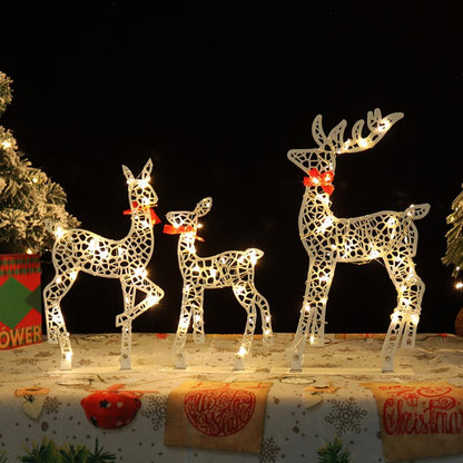 3-Piece Lighted Christmas Deer Set Outdoor Yard Decoration With 360 LED Lights, Home Warm White Light For Christmas Xmas Gift