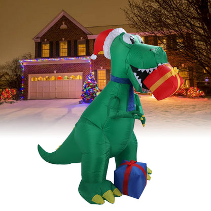 6FT Christmas Inflatable Dinosaur Decoration, With LED Lighted Blow Up Christmas Inflatables With LED Lights For Xmas Yard Garden Decorations