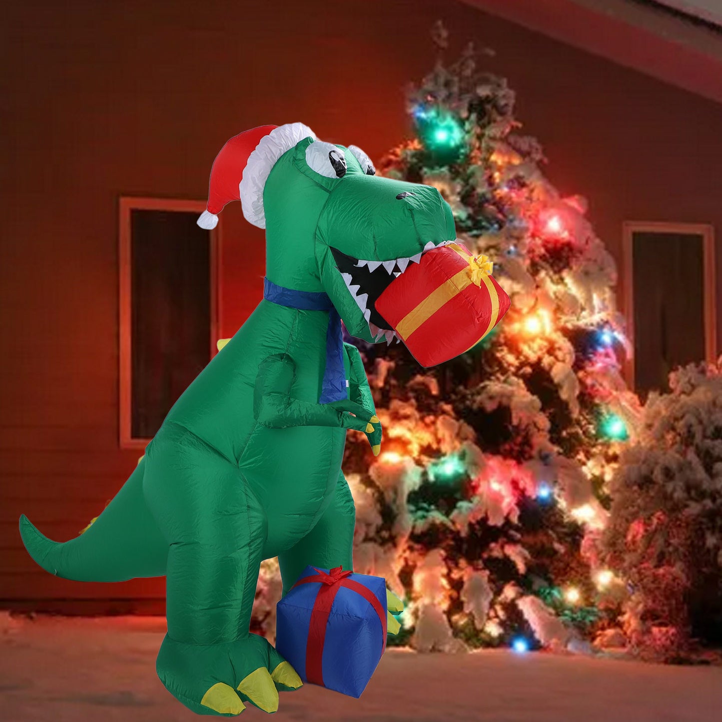 6FT Christmas Inflatable Dinosaur Decoration, With LED Lighted Blow Up Christmas Inflatables With LED Lights For Xmas Yard Garden Decorations