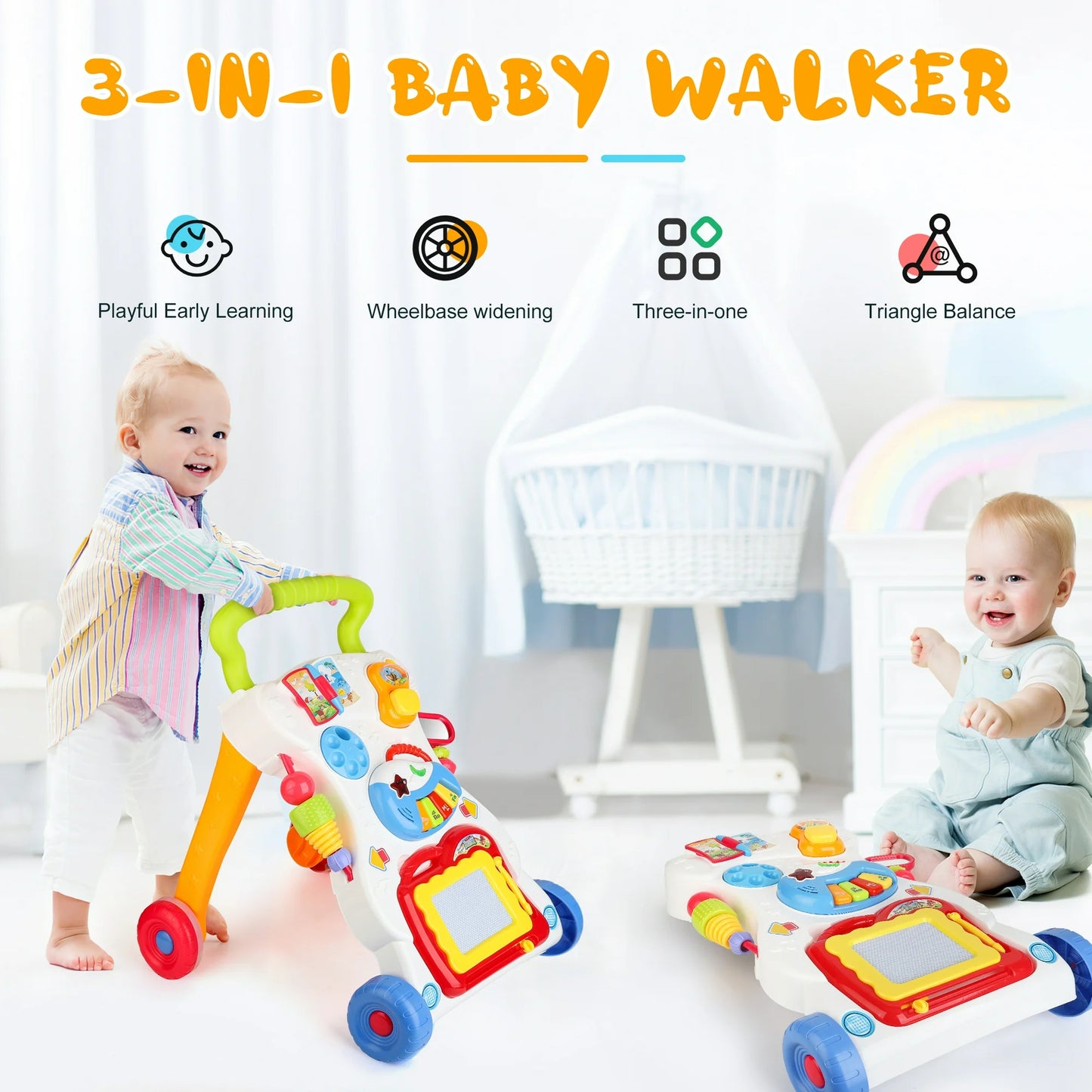 Baby Push Walker, 3 in 1 Infant Walker and Activity Center for Kids Girl,Toddler, Learning to Walk, Sit to Stand, Early Learning Push Toys for Infant 6-12 Months ,Green