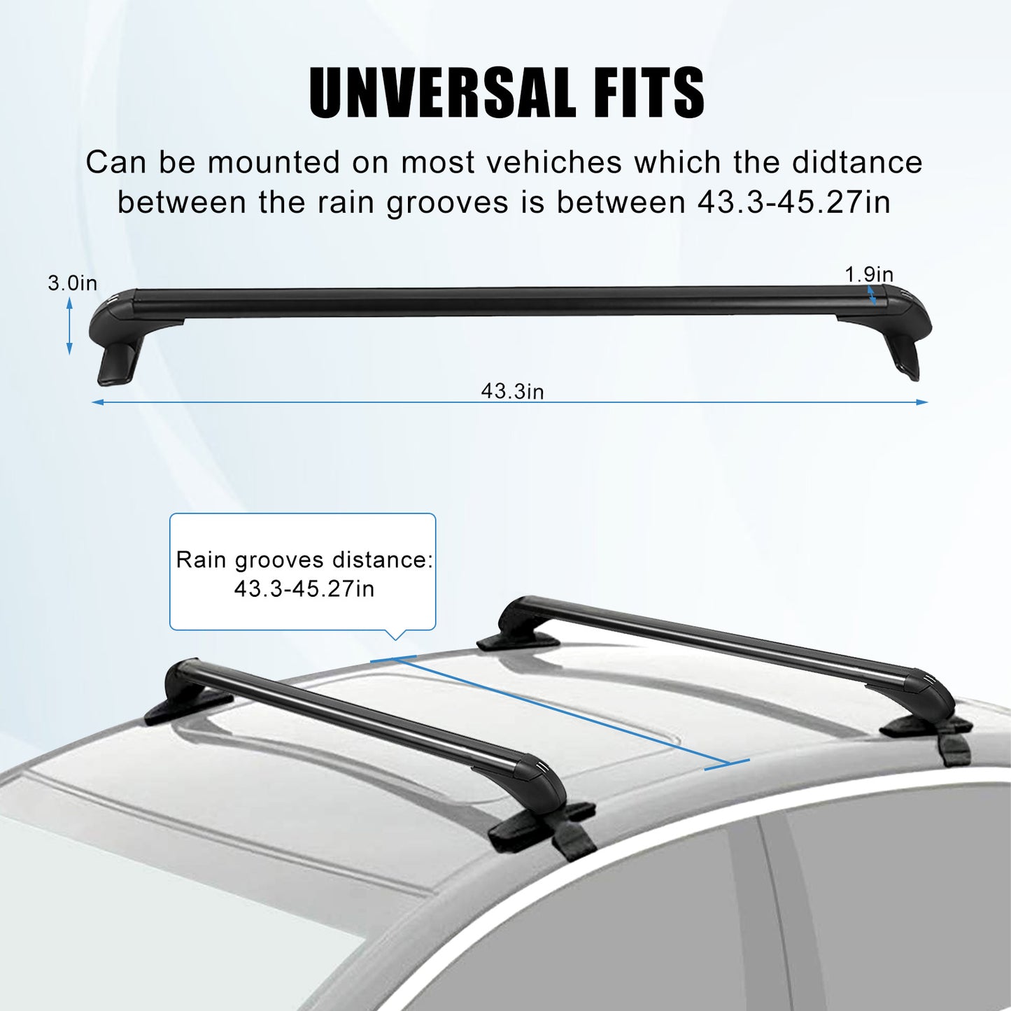 Universal Car Roof Rack, 2 pcs 43" Crossbar with Anti-Theft Lock for Suv/car Roof Cargo Carrier Rails