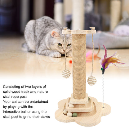 15.7" Cat Scratching Post with Board Base, Cat Scratcher Pole Tower with Sisal Toy,Track Toys,Feather Toys for Indoor Cats