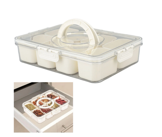 8 Grids Divided Serving Tray with Lid & Handle, Snack Box Container, Spice Containers Snack Platters Trays for Eating,Candy, Fruits, Nuts,Charcuterie Boxes