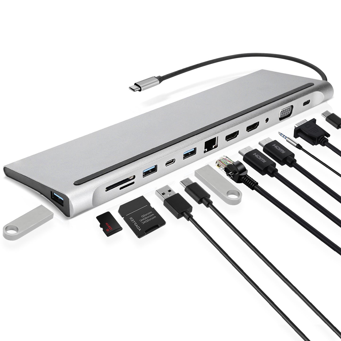 12-in-1 USB C Hub with Dual HD-MI 4K Monitors Ports, 3 USB A Port, 87W PD Charging, TF/SD Card Reader, VGA,