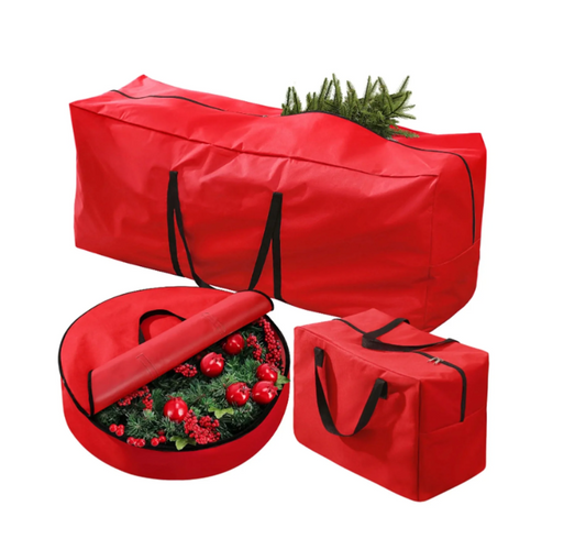 3 Pack Christmas Tree Storage Bag for 7.5 Ft Artificial Trees Up, Waterproof with Reinforced Carrying Handles, Xmas Holiday Garland Bag Storage Case (Red)