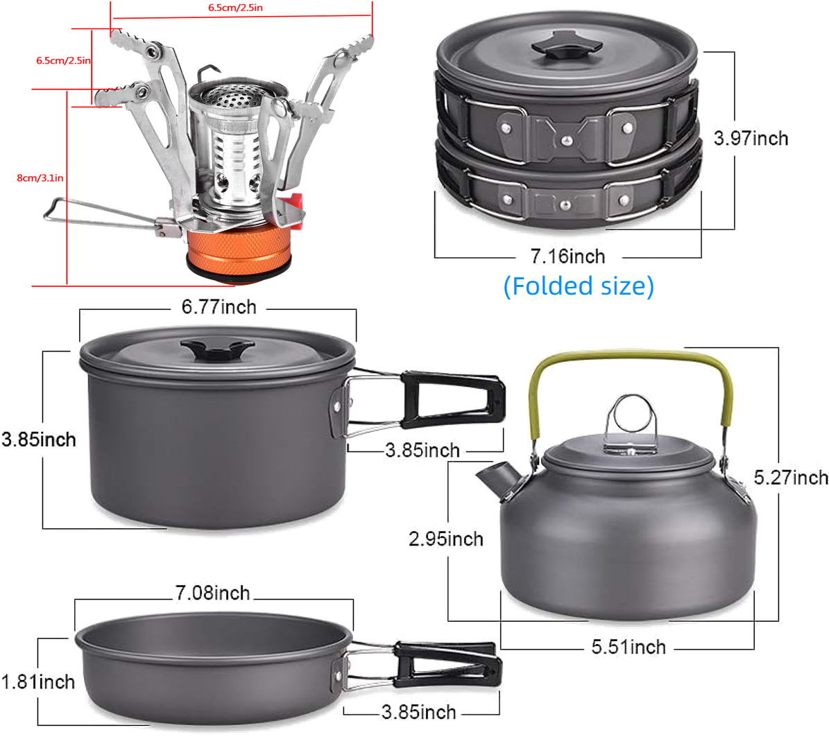 13pcs Camping Cookware Set with Mini Stove, Aluminum Camping Cookware Kit, Folding Camping Cooking Set with Non-stick Pot Pan Teapot Storage Bag for Camping Backpacking Outdoor Cooking Picnic