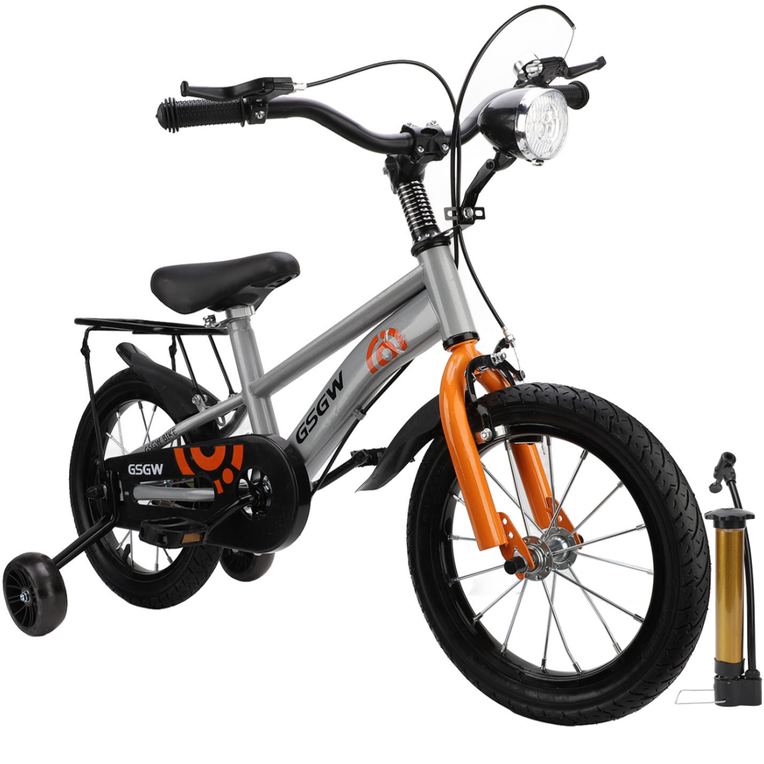 16 inch Kids Bike with Headlight & Training Wheels Children Adjustable Seat Handlebar for Boys Girls Age 3-8 Years Old Birthday Gift