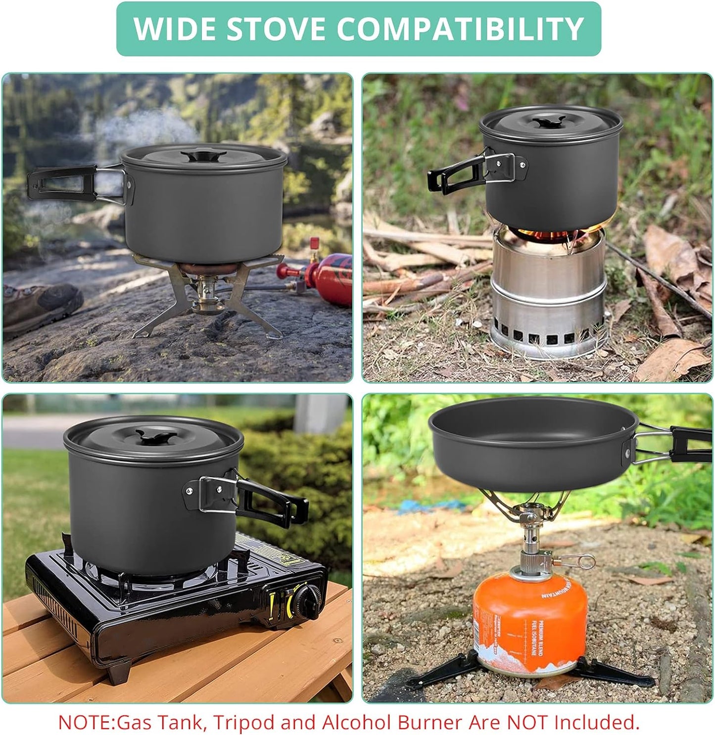 13pcs Camping Cookware Set with Mini Stove, Aluminum Camping Cookware Kit, Folding Camping Cooking Set with Non-stick Pot Pan Teapot Storage Bag for Camping Backpacking Outdoor Cooking Picnic