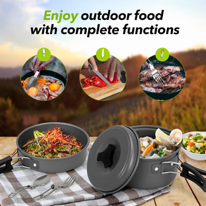 13pcs Camping Cookware Set with Mini Stove, Aluminum Camping Cookware Kit, Folding Camping Cooking Set with Non-stick Pot Pan Teapot Storage Bag for Camping Backpacking Outdoor Cooking Picnic