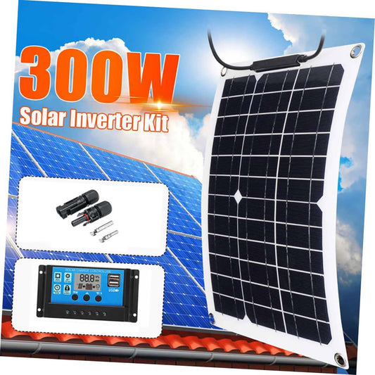 300 Watts Solar Panel Kit, High Efficiency Battery Charger with 50A Controller, 15"x11" Portable Waterproof Solar Panel Set, Backup Power Emergency Power Supply for Camp RV Home Boat Caravan Rooftop