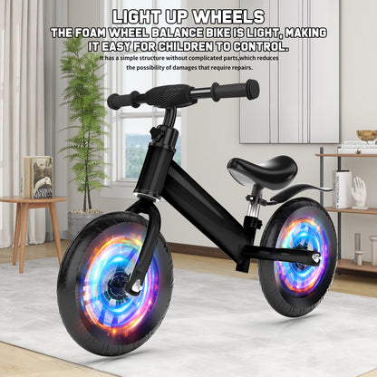 12 inch Kids Balance Bike with Colorful Lighting up Wheels No Pedal Bikes for Toddlers Boys Girls