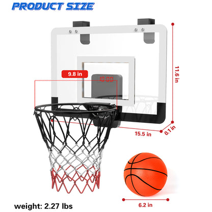 Indoor Basketball Hoop Set with Ball for Room&Wall, Mini Basketball Hoop over the Door with Electronic Scoreboard for Kids Adults Teens Birthday Toy Christmas Gifts, Foldable Steel Rim