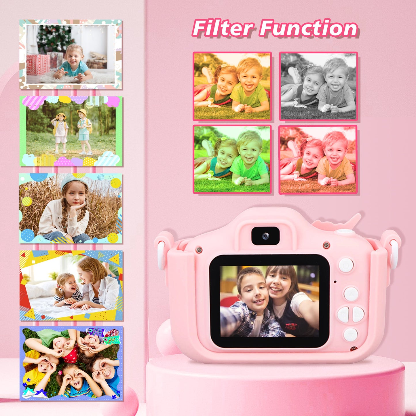 Kids Video Camera 1080P HD Digital Selfie Camera with 32GB SD Card, Silicone Cover, Christmas Birthday Gifts for Boys Girls 3-12 Years