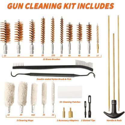 Universal Gun Cleaning Kit, 25 Pieces Gun Clean Kit with Aluminum Case and Metal Brushes, Silver Portable Gun Cleaner for Handguns Rifles Pistol and Shotguns, Compact Gun Accessories Gifts for Men