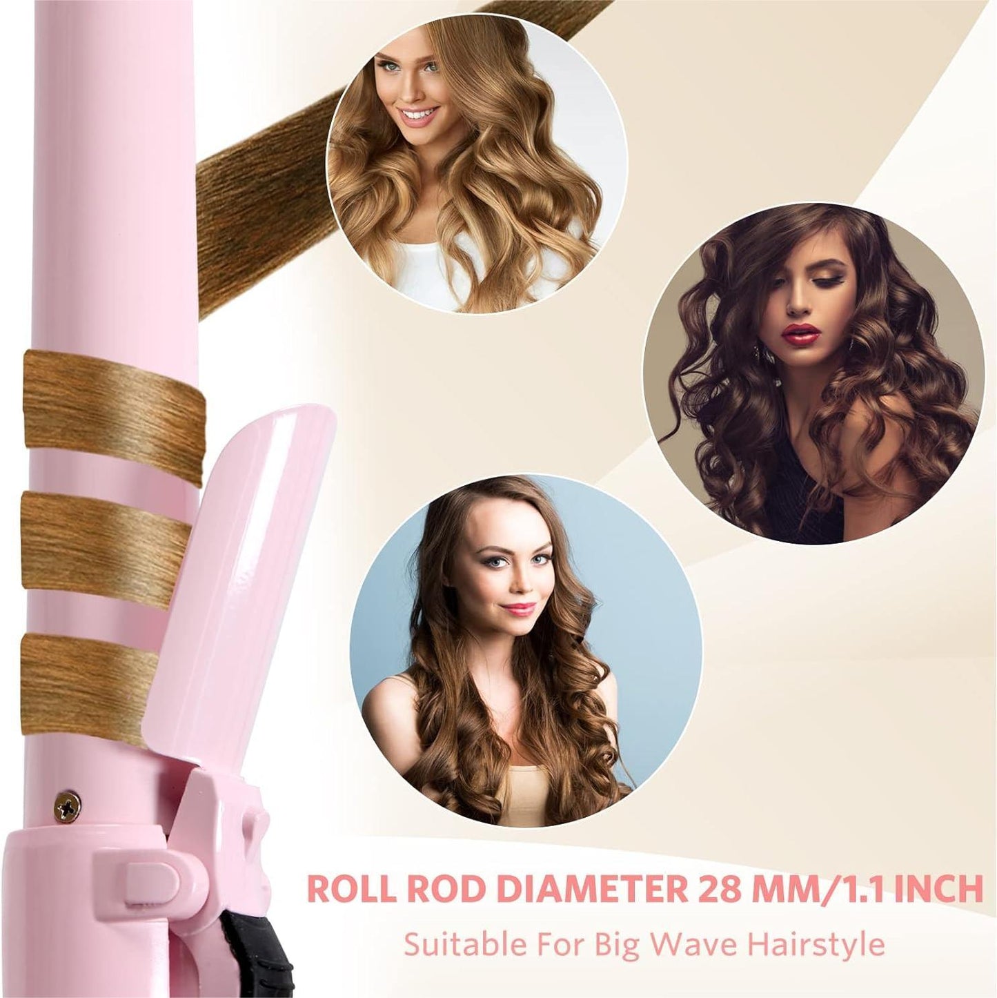 1.1in Ceramic Barrel Automatic Rotating Curling Iron, Digital Temp Control, Curling Wand Fast Heat Up, Auto Shut Off for Waves, Beach Curls for Women & Girls, Ideal Gift