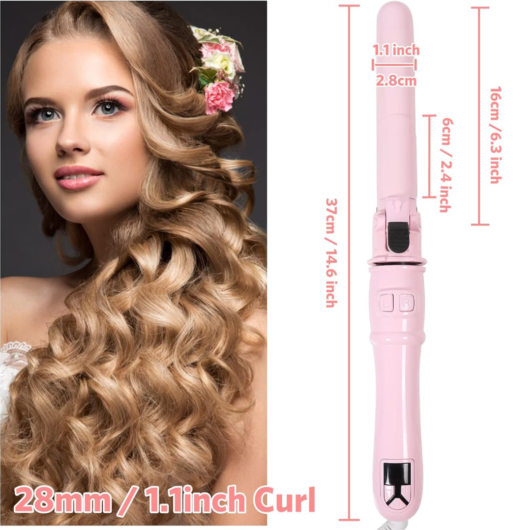 1.1in Ceramic Barrel Automatic Rotating Curling Iron, Digital Temp Control, Curling Wand Fast Heat Up, Auto Shut Off for Waves, Beach Curls for Women & Girls, Ideal Gift