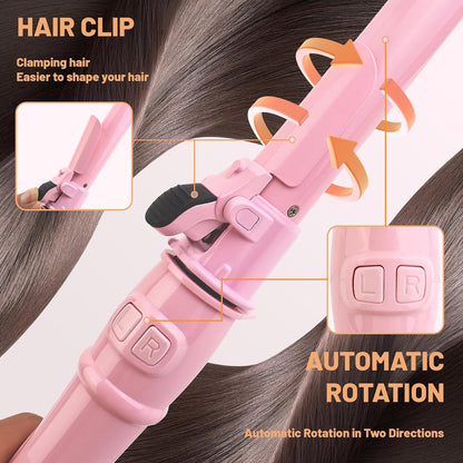 1.1in Ceramic Barrel Automatic Rotating Curling Iron, Digital Temp Control, Curling Wand Fast Heat Up, Auto Shut Off for Waves, Beach Curls for Women & Girls, Ideal Gift