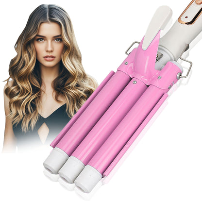 3 Barrel Hair Waver, 1 inch Ceramic Tourmaline Triple Barrels Hair Curling Iron, 5 Adjustable Temperature Hair Crimper, Hair Waving Styling Tools for Women & Girls, Christmas Mother's Day Gift(Pink)