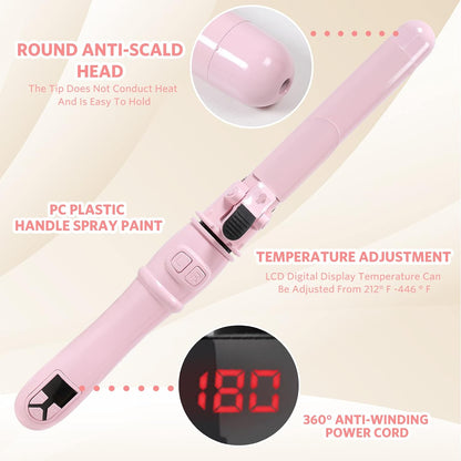 1.1in Ceramic Barrel Automatic Rotating Curling Iron, Digital Temp Control, Curling Wand Fast Heat Up, Auto Shut Off for Waves, Beach Curls for Women & Girls, Ideal Gift