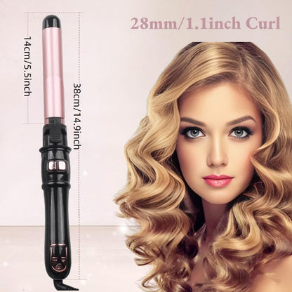 1.1in Ceramic Barrel Automatic Rotating Curling Iron, Digital Temp Control, Curling Wand Fast Heat Up, Auto Shut Off for Waves, Beach Curls for Women & Girls, Ideal Gift