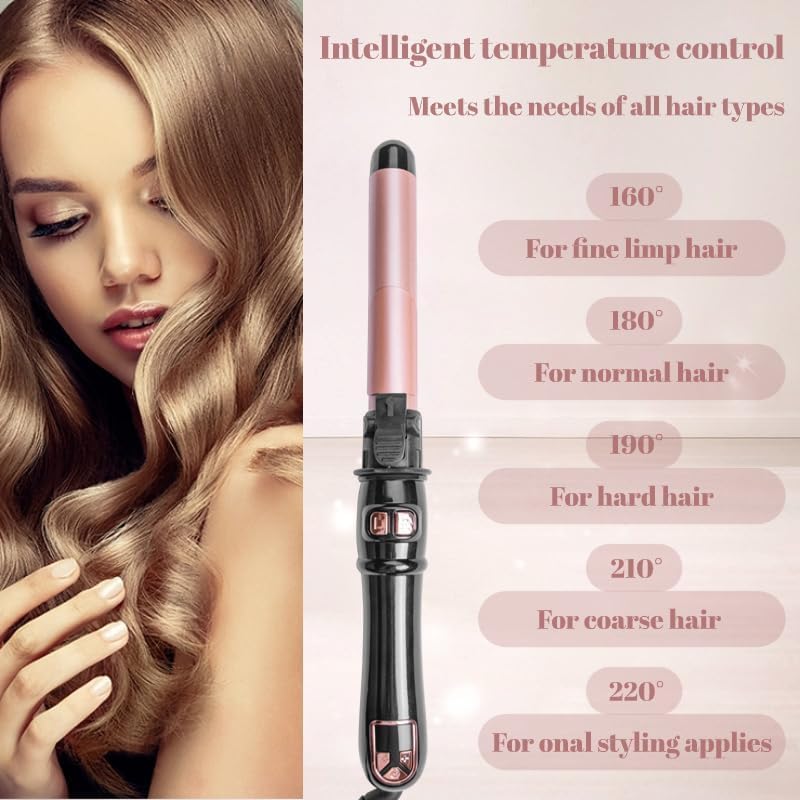 1.1in Ceramic Barrel Automatic Rotating Curling Iron, Digital Temp Control, Curling Wand Fast Heat Up, Auto Shut Off for Waves, Beach Curls for Women & Girls, Ideal Gift