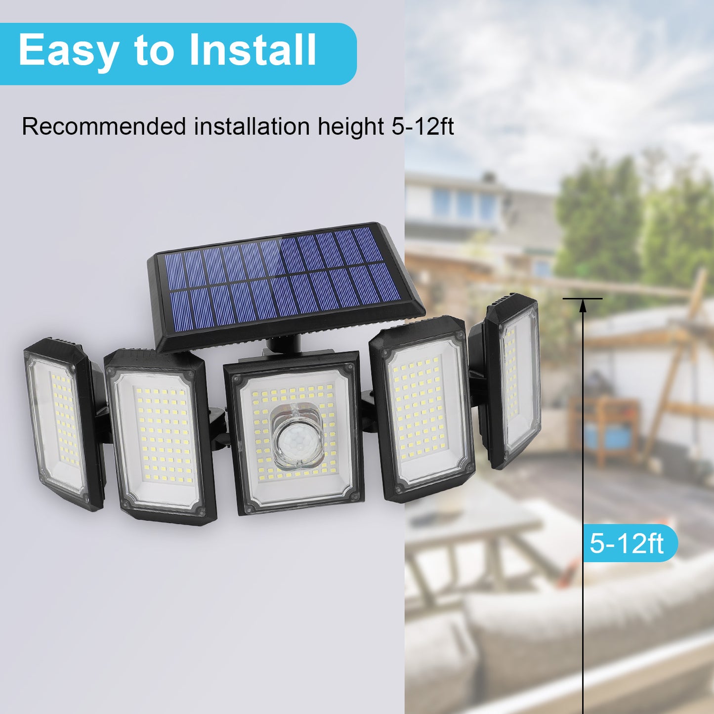 2Pack Solar Lights Outdoor, 300 LED IP65 Waterproof Motion Sensor Security Lights with Remote Control, 2835LM 360 Degree Rotable Solar Flood Lights for Patio Garage Yard Entryways Outdoor Lighting