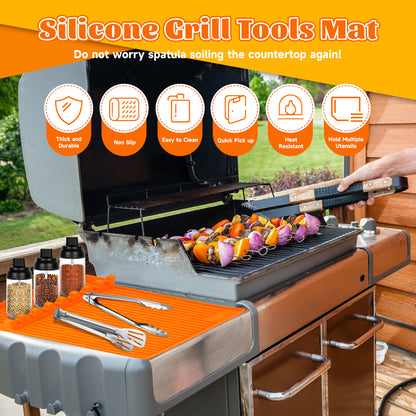 2Pack 3 in 1 Grill Side Shelf Mat, Food Grade Silicone Grill Side Shelf Mat for Blackstone, Collapsible Spatula Mat, Large Utensil Rest for Multiple BBQ Grilling Tools, Reusable 11.4"x15.7", Orange