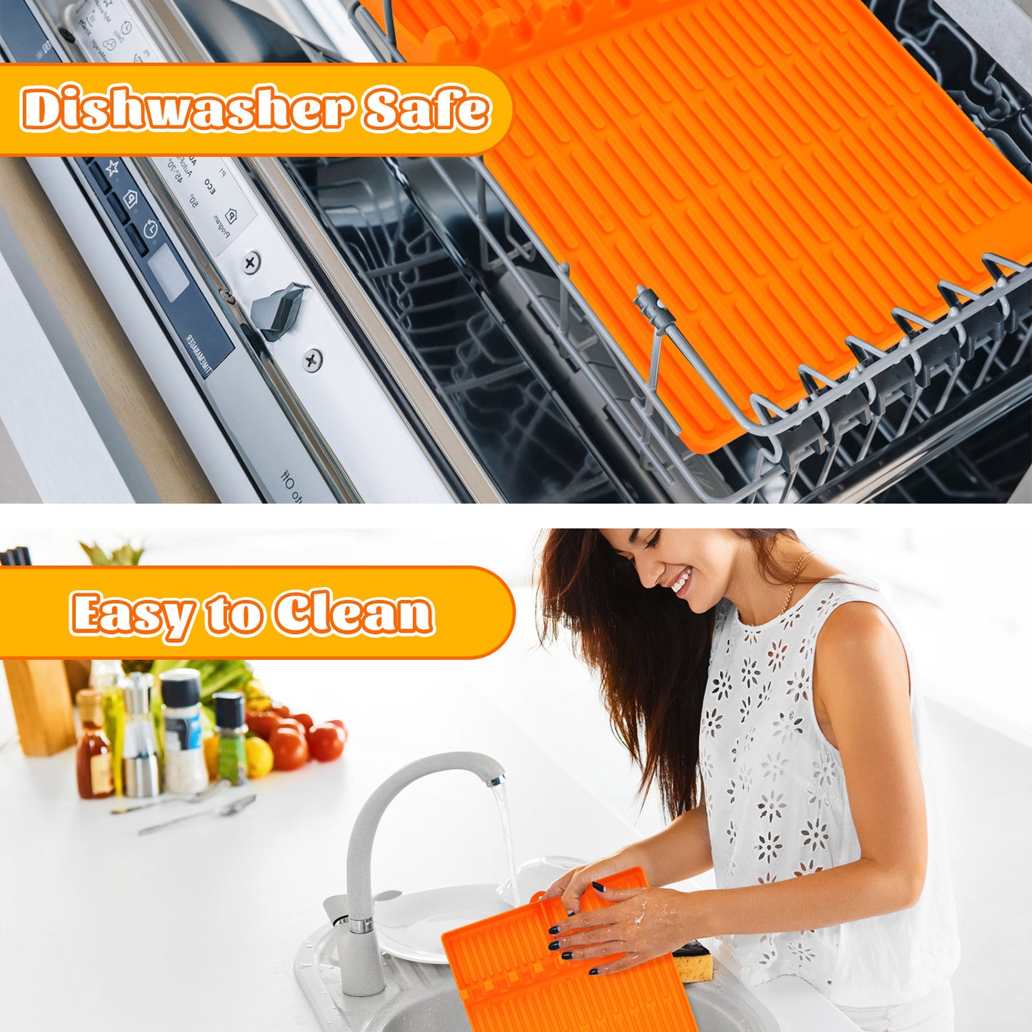 2Pack 3 in 1 Grill Side Shelf Mat, Food Grade Silicone Grill Side Shelf Mat for Blackstone, Collapsible Spatula Mat, Large Utensil Rest for Multiple BBQ Grilling Tools, Reusable 11.4"x15.7", Orange